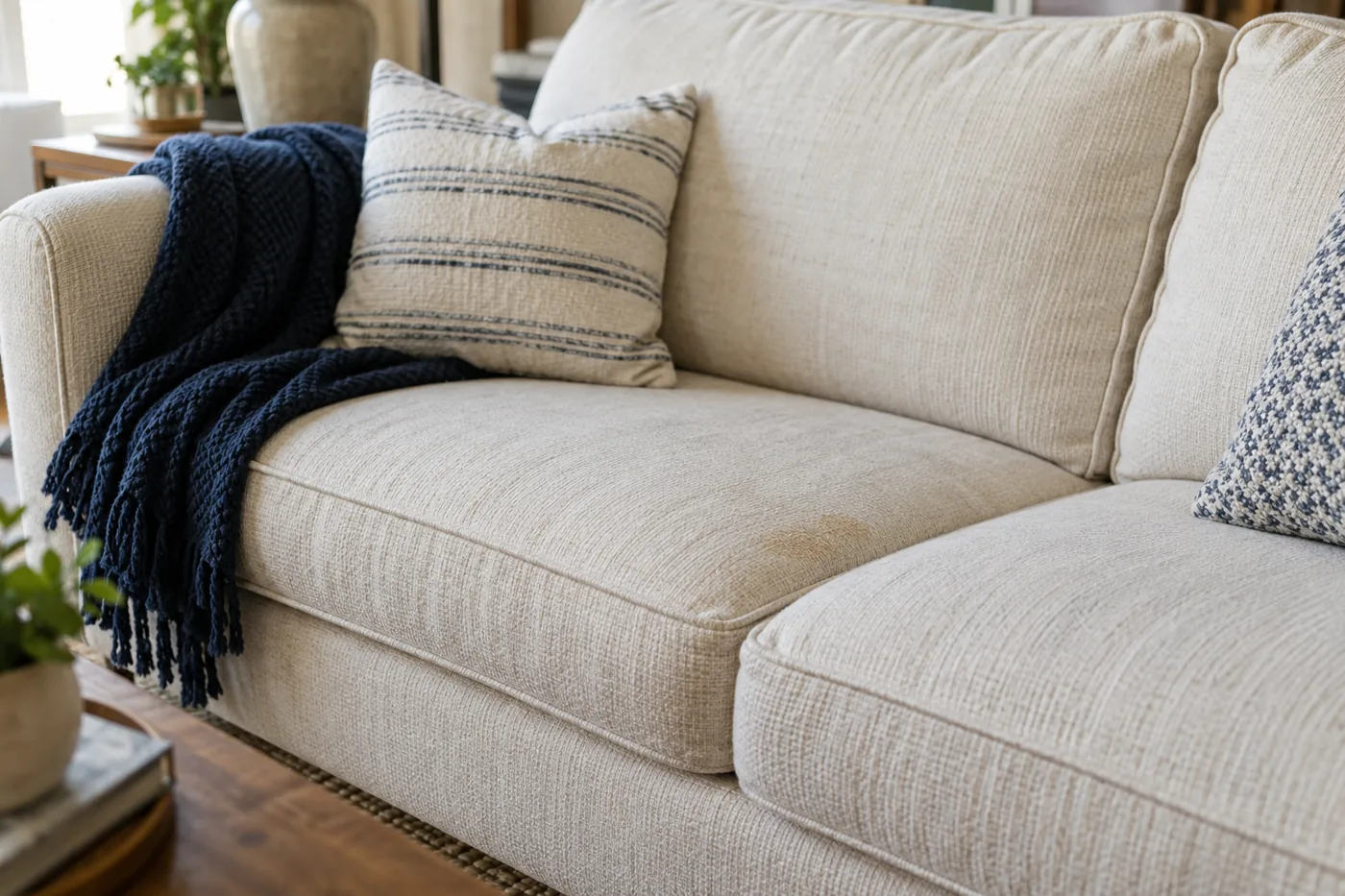A faint mark on a favourite cream sofa cushion