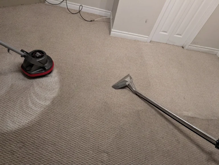 Carpet cleaning tools on light carpet