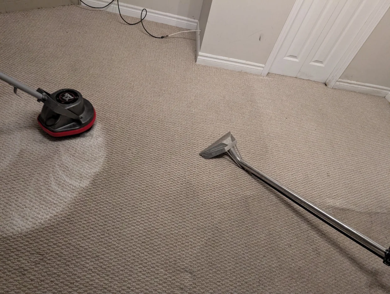 Carpet cleaning tools on light carpet
